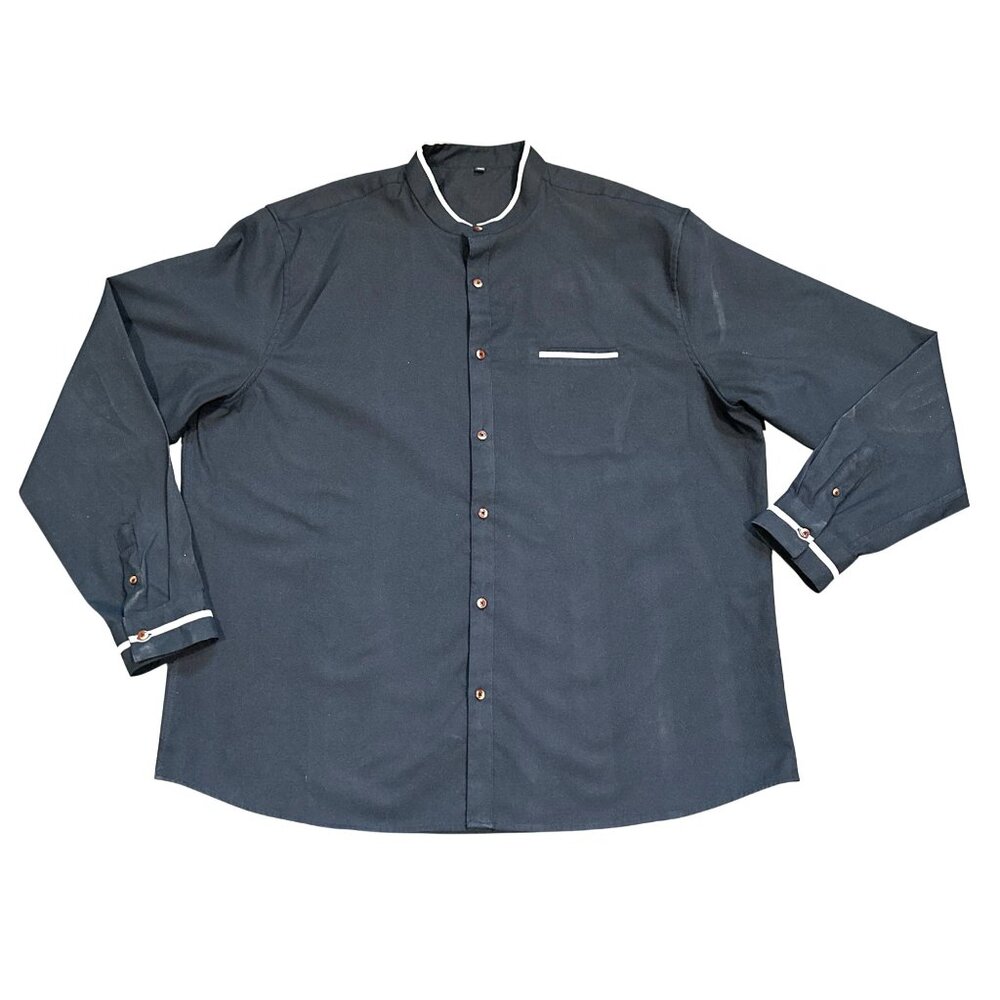 CCC Mens Stylish Button Up Chef Shirt Navy White Trim Wooden Buttons Size 3XL
